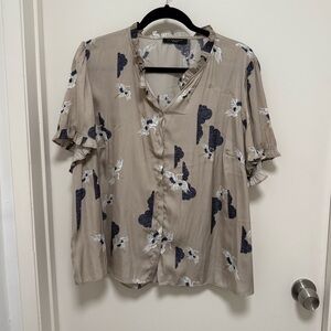 T Tahari Gray Crane Print Blouse